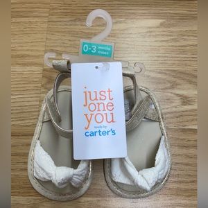Carter’s Baby Girls’ White & Gold Eyelet Sandals, Size 0-3M, NWT!